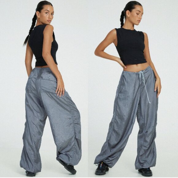 Motel Rocks Pants - MOTEL NWOT Y2K Chute Trouser In Parachute Cool Grey Paratrooper Pants M